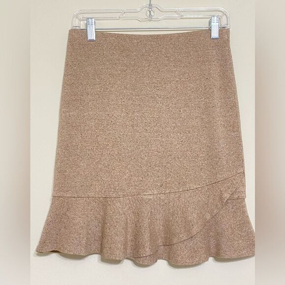 Express Tweed Texture Skirt Ruffle Peplum Hem Pull On Stretch Tan Brown size XS - Picture 10 of 16
